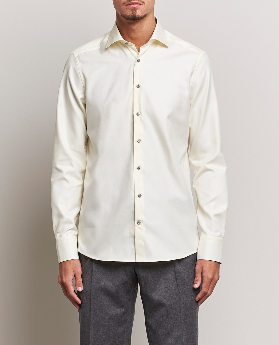 Herren | Hemden | Stenströms | Slimline Two Fold Contrast Cut Away Shirt Yellow