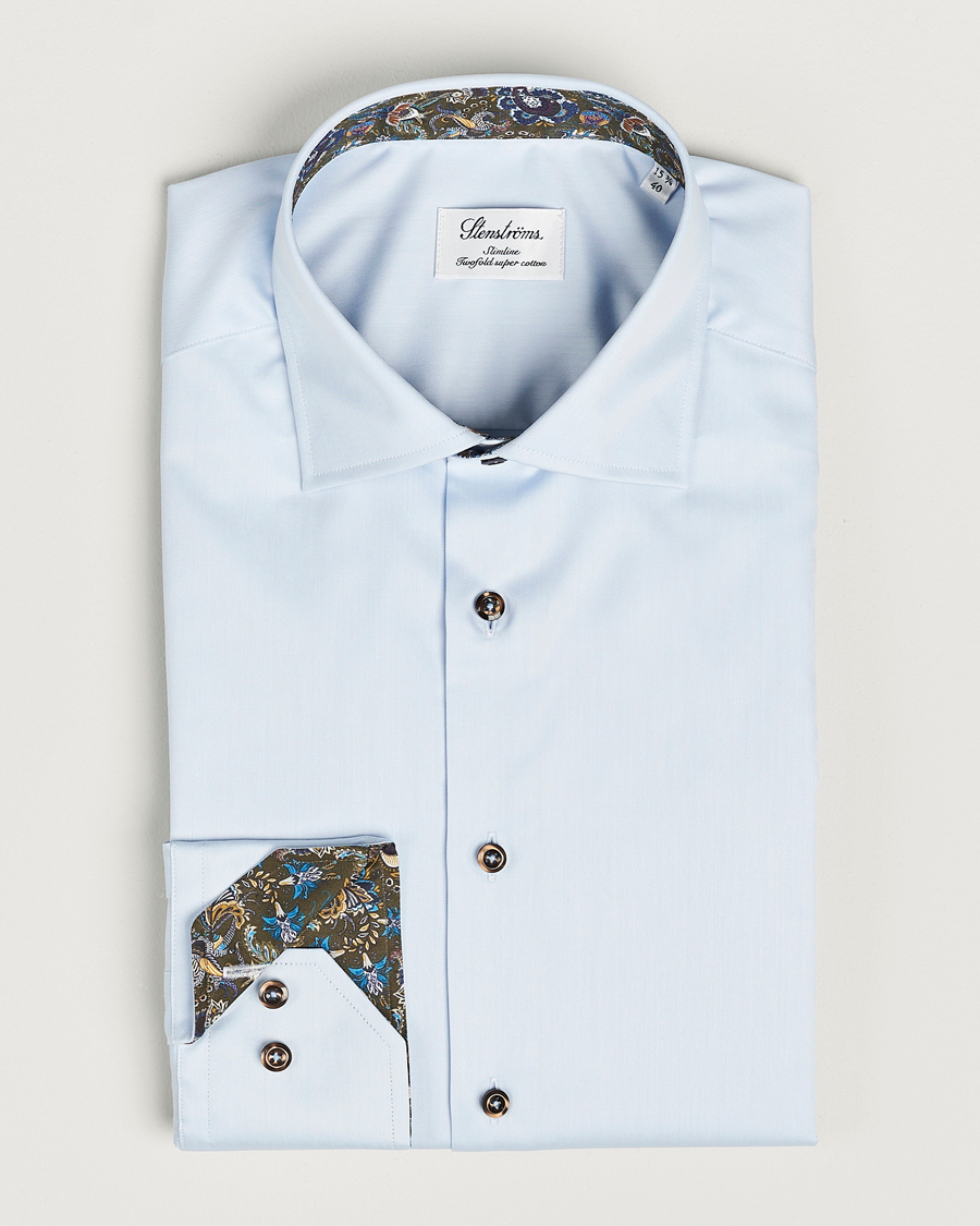 Herren | Hemden | Stenströms | Slimline Contrast Cut Away Shirt Light Blue