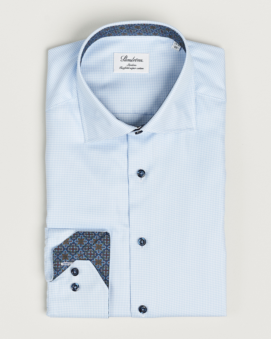 Herren | Hemden | Stenströms | Slimline Micro Structure Contrast Shirt Blue