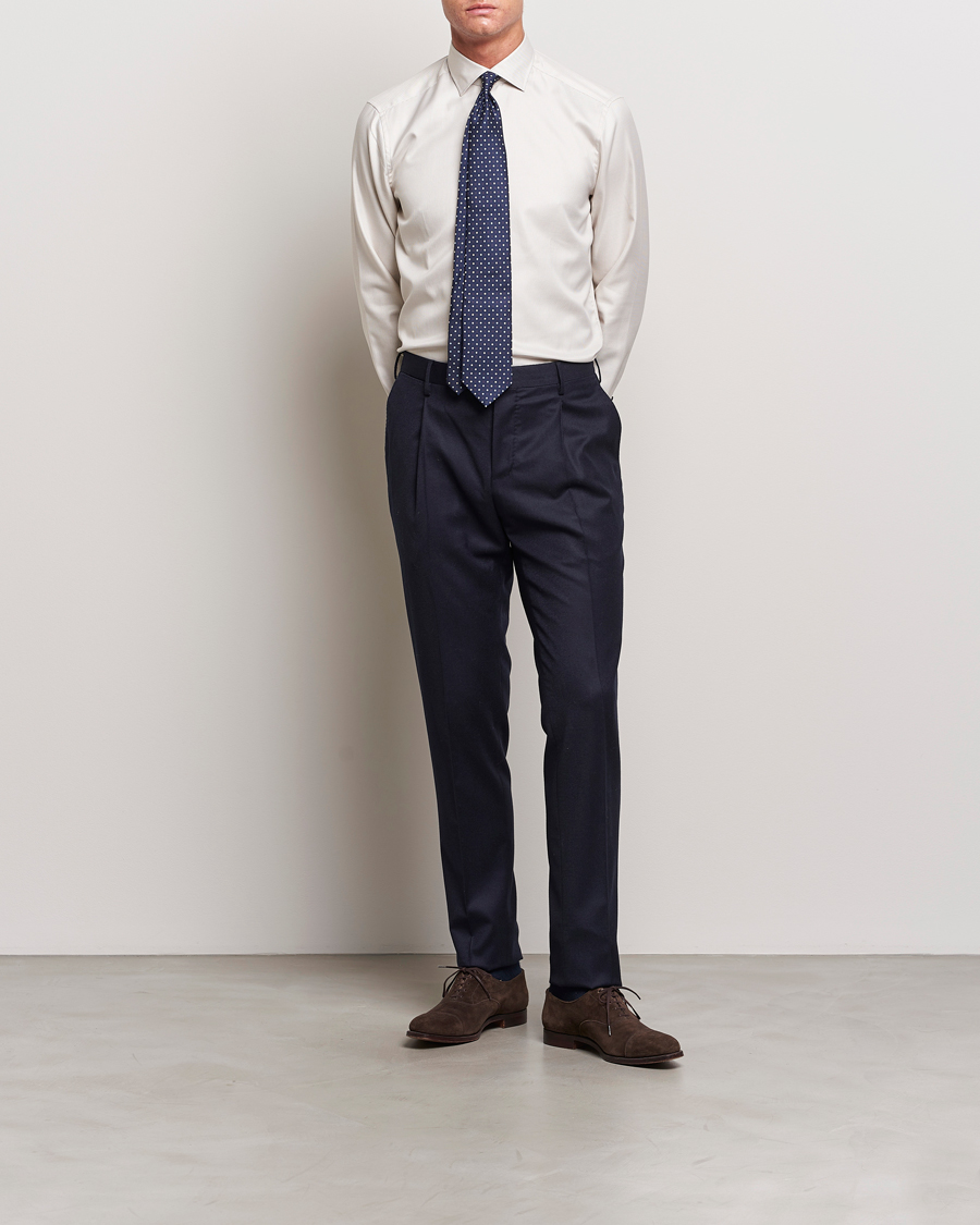 Herren | Hemden | Stenströms | Slimline Micro Structure Contrast Shirt Beige