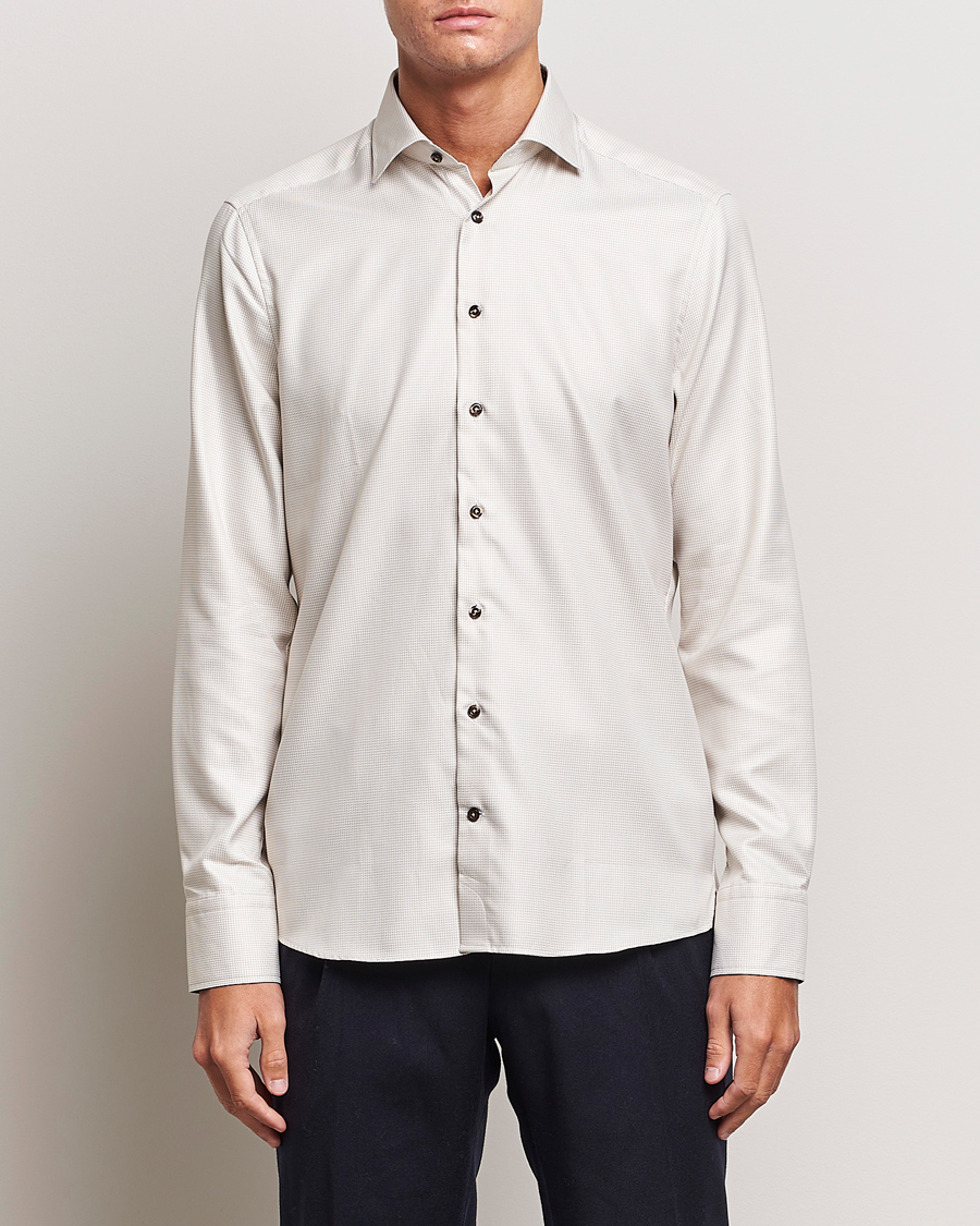 Herren | Hemden | Stenströms | Slimline Micro Structure Contrast Shirt Beige