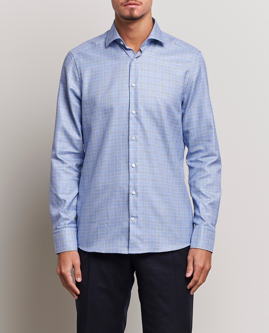 Herren | Hemden | Stenströms | Slimline Checked Cut Away Shirt Blue