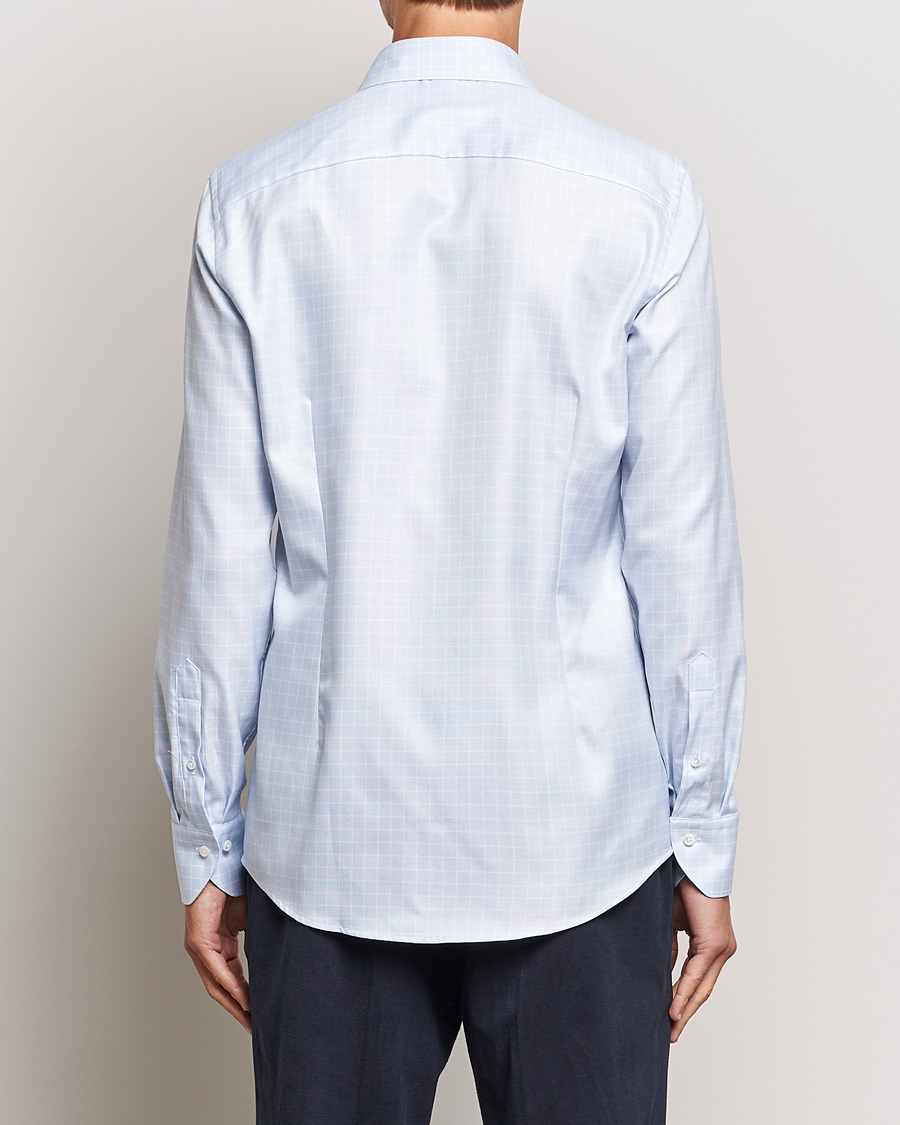 Herren | Hemden | Stenströms | Slimline Small Checked Cut Away Shirt Light Blue
