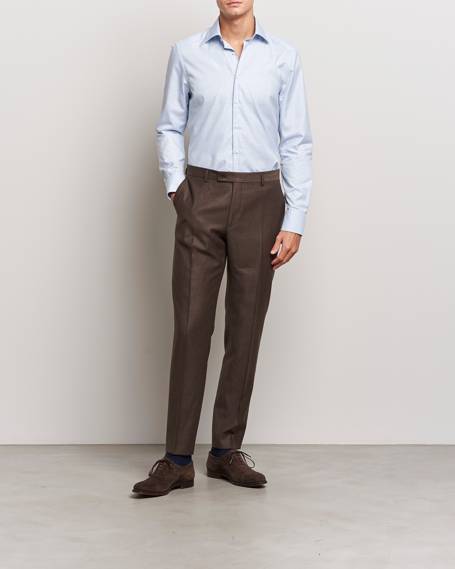 Herren | Hemden | Stenströms | Slimline Houndstooth Checked Cut Away Shirt Blue
