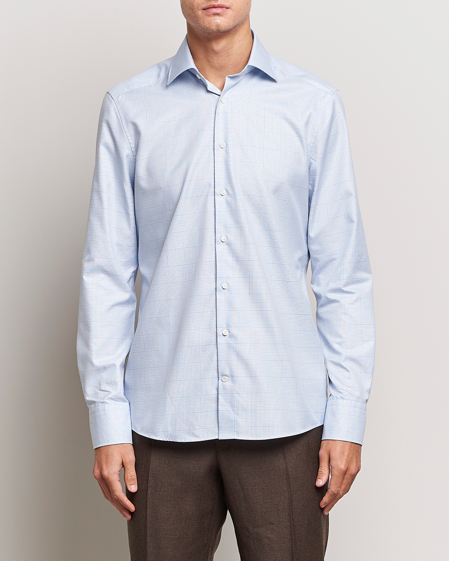 Herren | Hemden | Stenströms | Slimline Houndstooth Checked Cut Away Shirt Blue