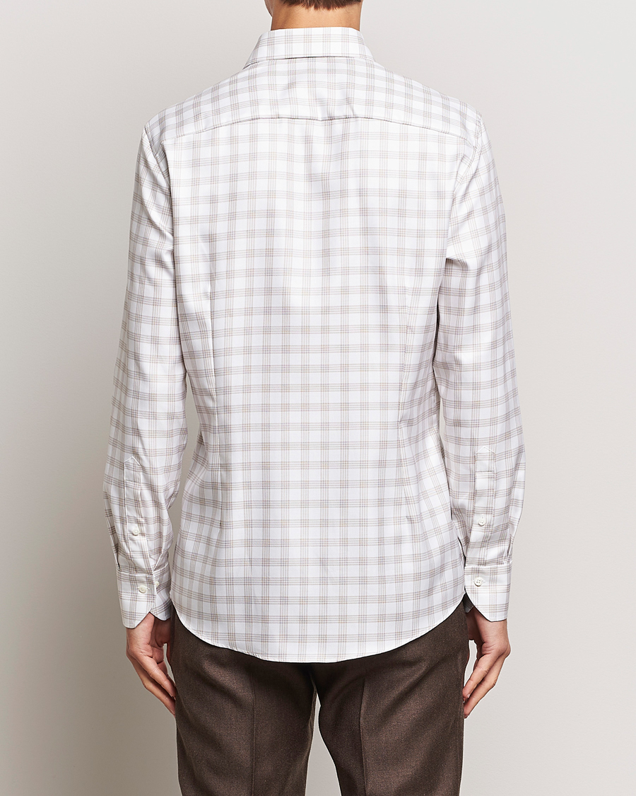 Herren | Hemden | Stenströms | Slimline Checked Cut Away Shirt White/Brown