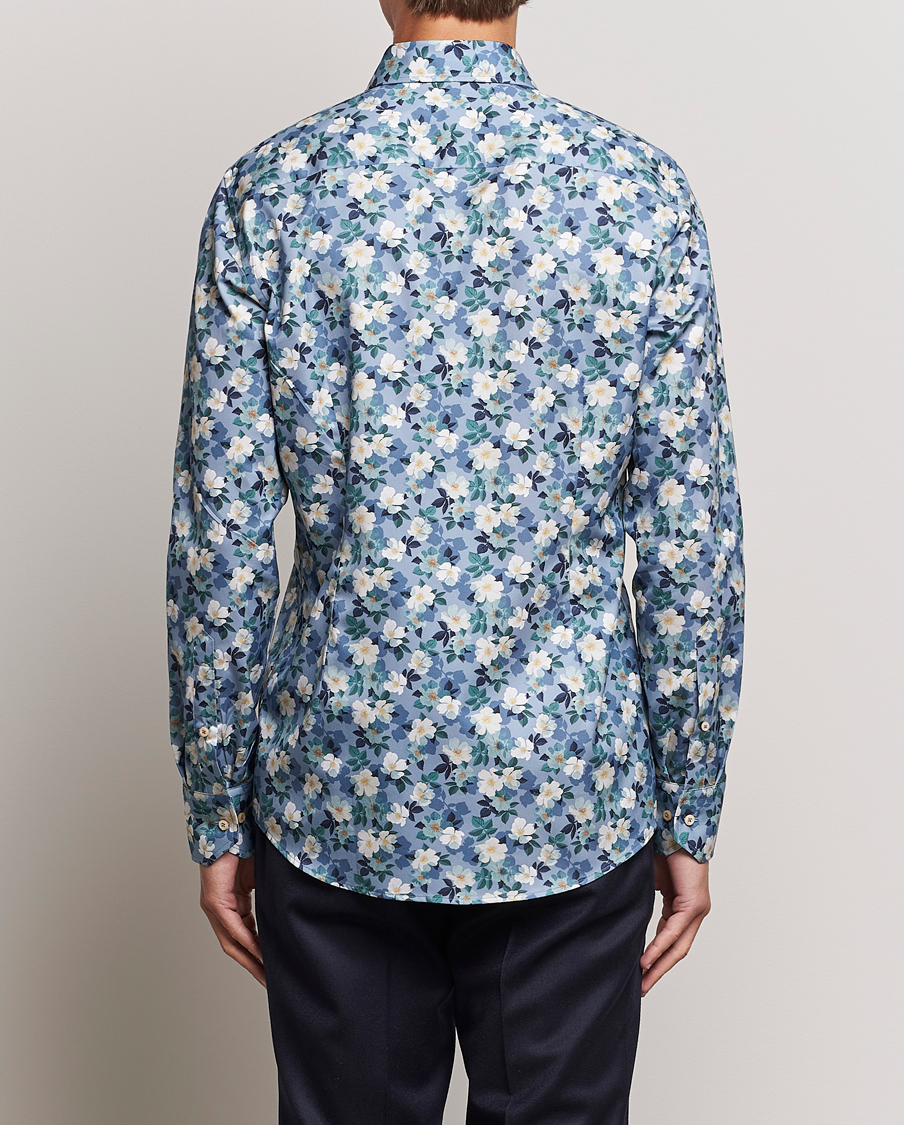 Herren | Hemden | Stenströms | Slimline Printed Flower Cut Away Shirt Blue