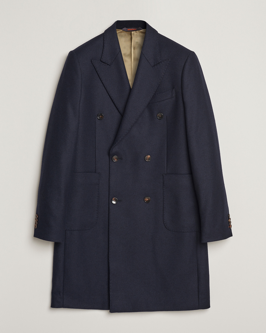 Herren | Jacken | Morris | Double Breasted Herringbone Wool Coat Navy