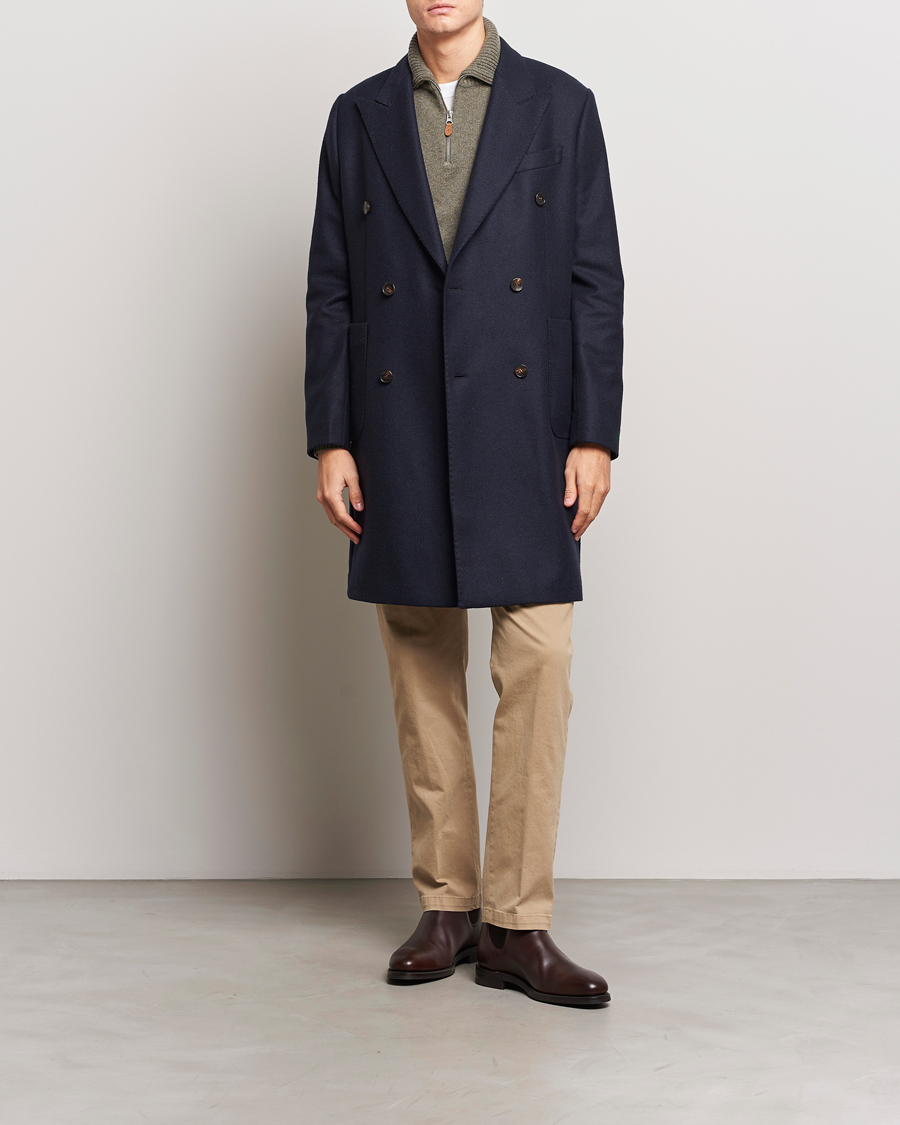 Herren | Jacken | Morris | Double Breasted Herringbone Wool Coat Navy