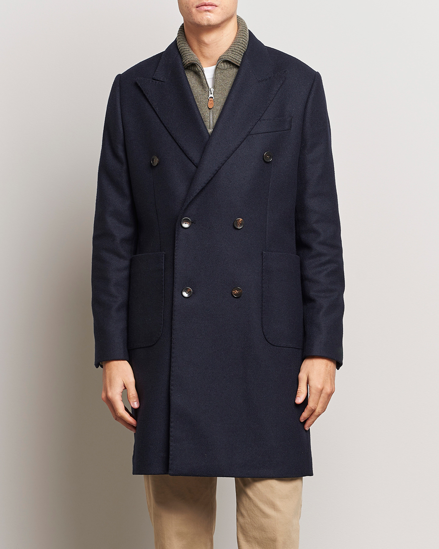 Herren | Jacken | Morris | Double Breasted Herringbone Wool Coat Navy