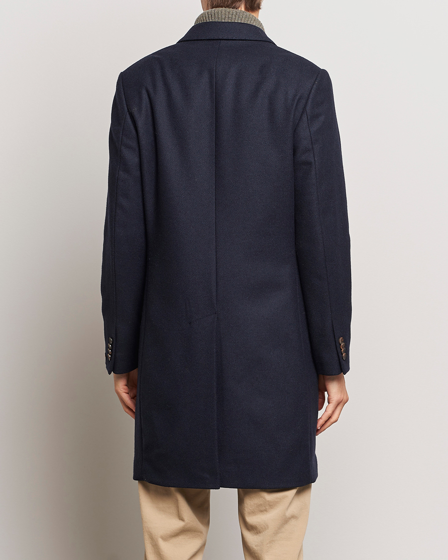 Herren | Jacken | Morris | Double Breasted Herringbone Wool Coat Navy