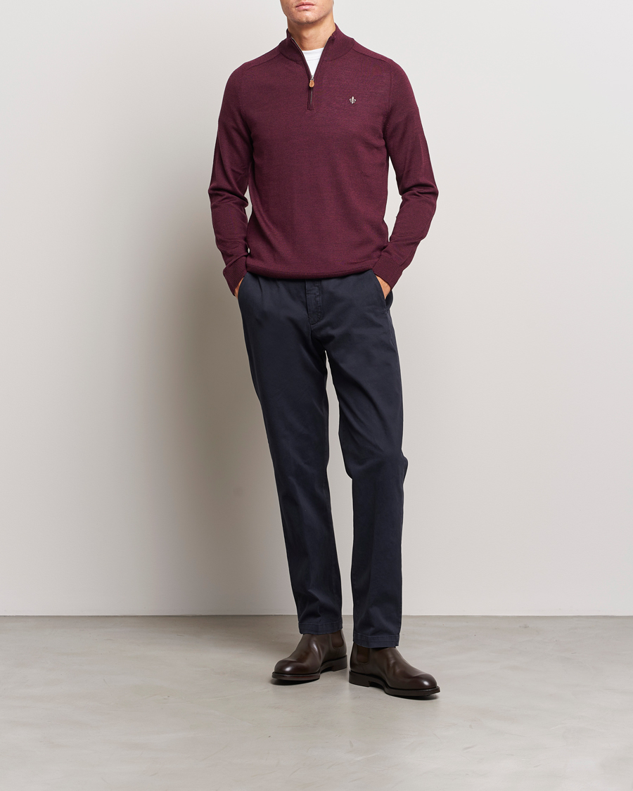 Herren | Pullover | Morris | John Merino Half Zip Wine Red