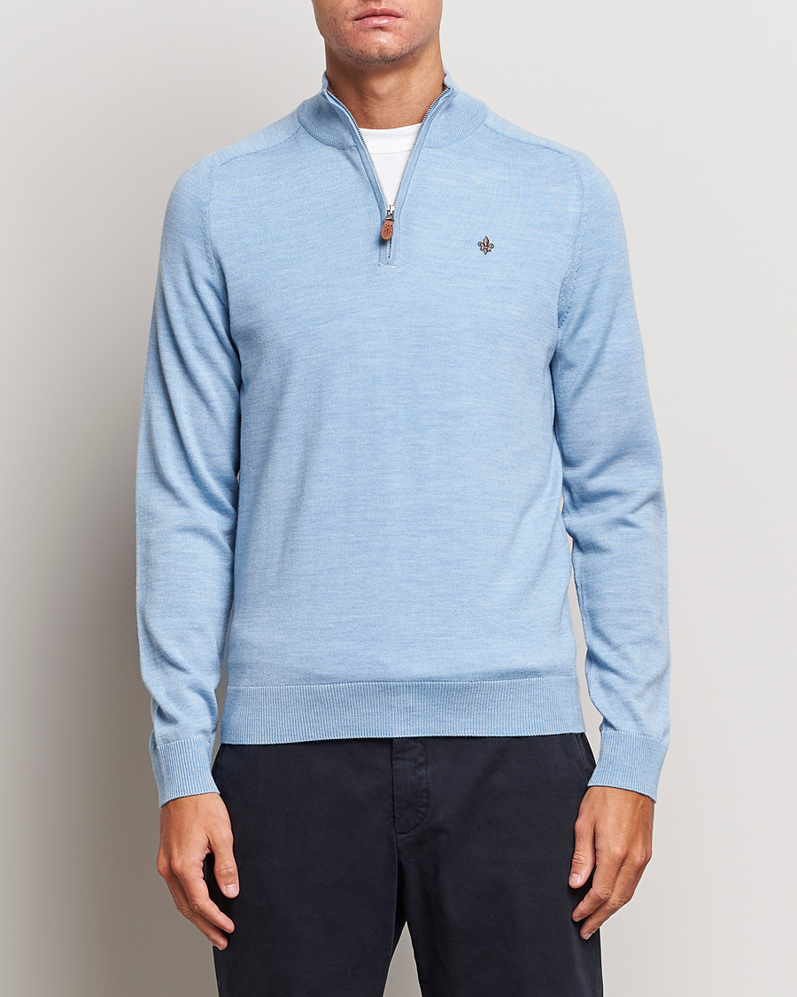 Herren | Pullover | Morris | John Merino Half Zip Light Blue