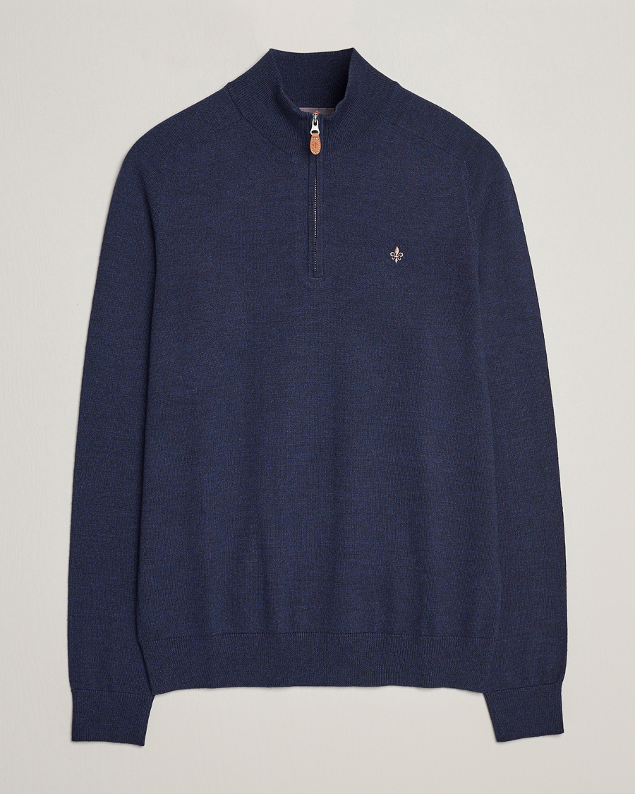Herren | Pullover | Morris | John Merino Half Zip Blue