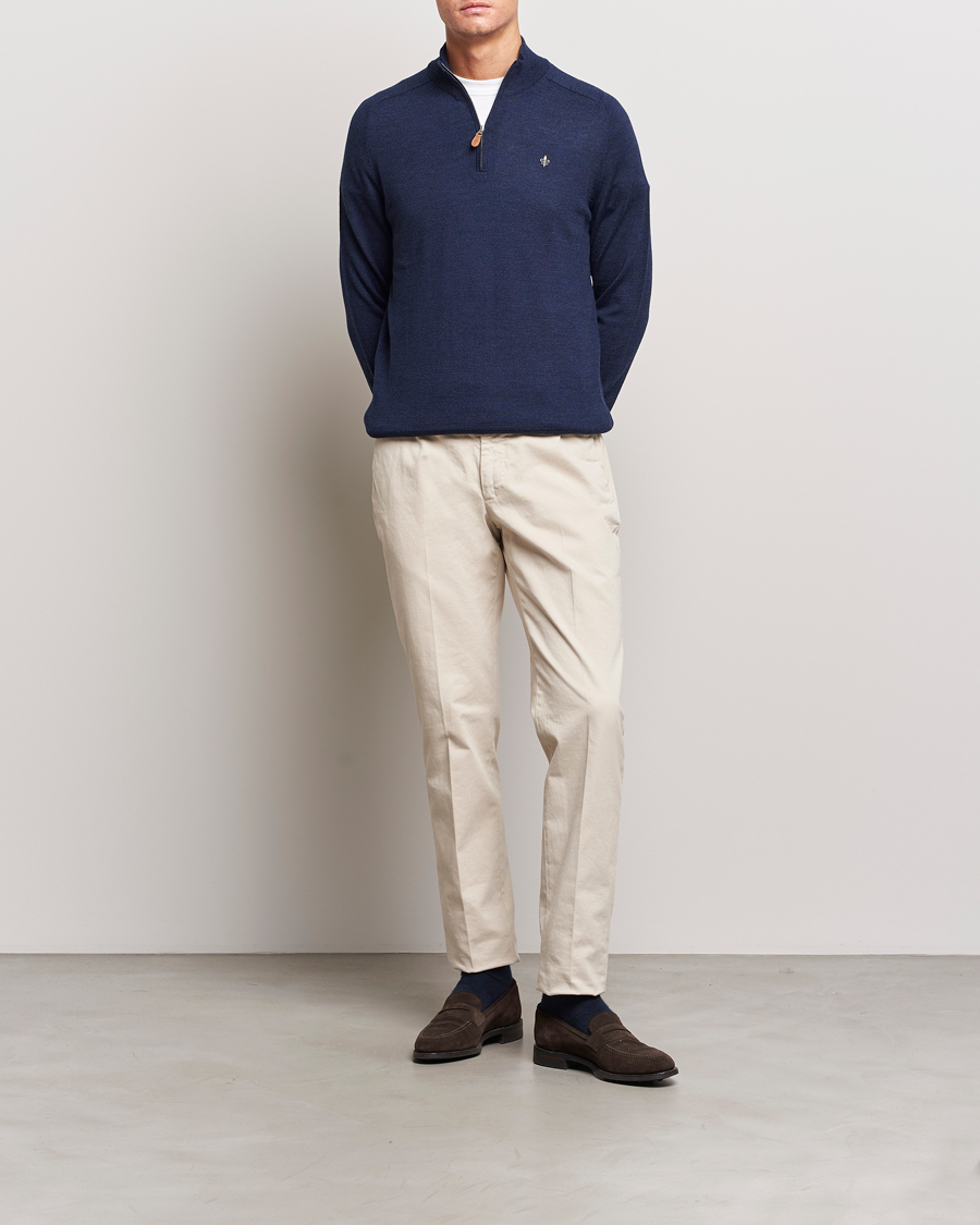 Herren | Pullover | Morris | John Merino Half Zip Blue