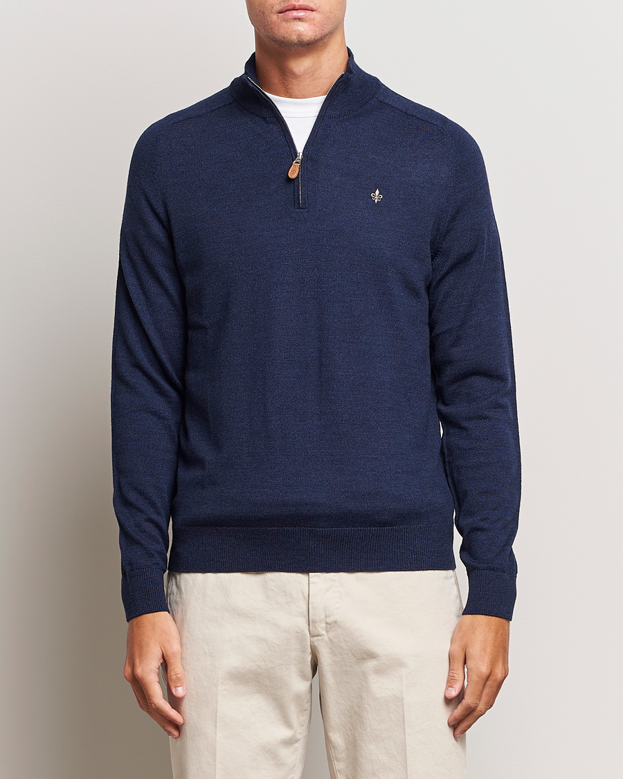 Herren | Pullover | Morris | John Merino Half Zip Blue