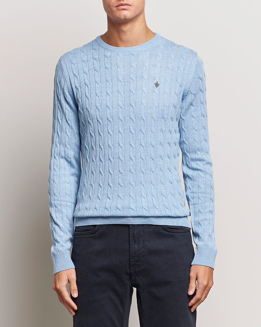 Herren | Pullover | Morris | Merino Cable Crew Neck Light Blue