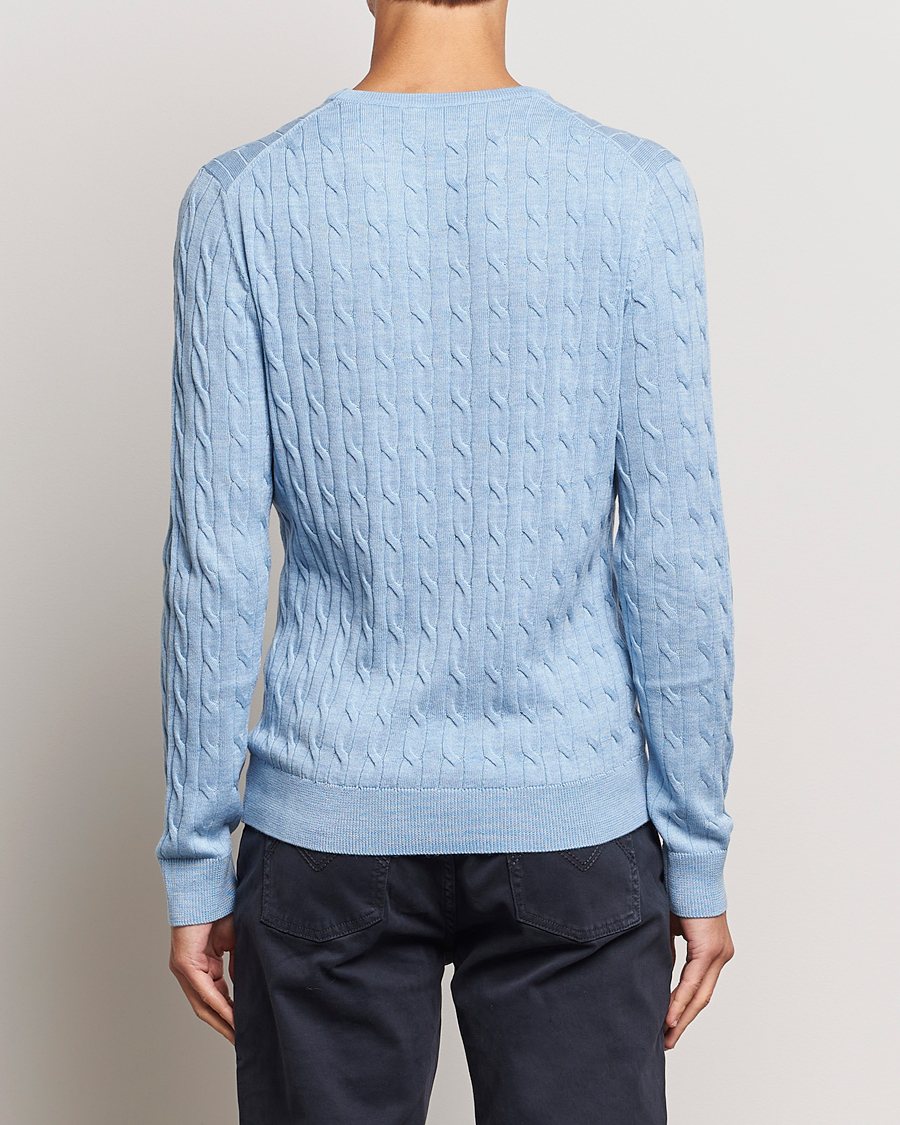Herren | Pullover | Morris | Merino Cable Crew Neck Light Blue