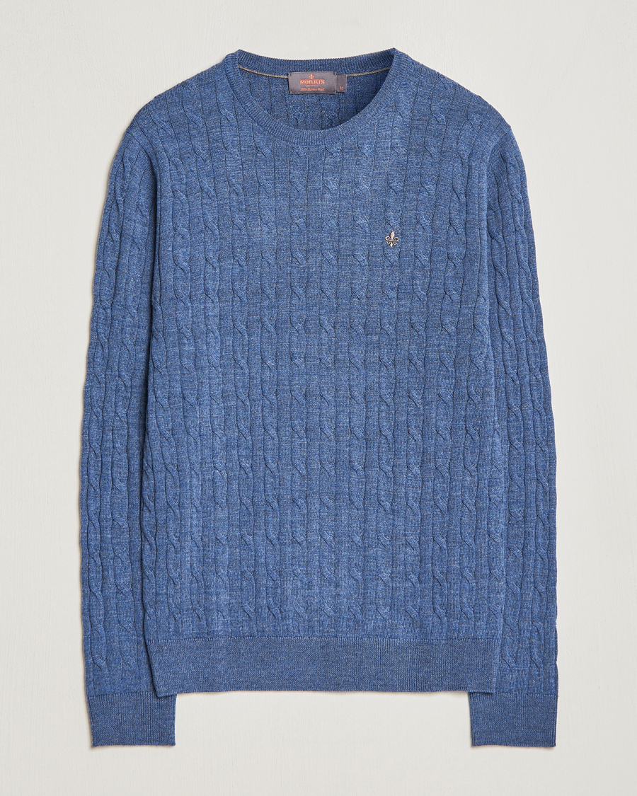Herren | Pullover | Morris | Merino Cable Crew Neck Blue