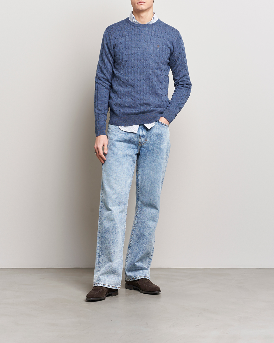 Herren | Pullover | Morris | Merino Cable Crew Neck Blue