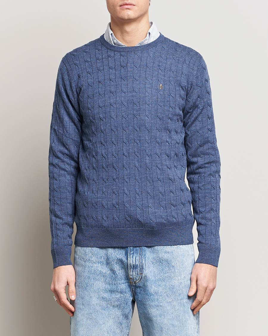 Herren | Pullover | Morris | Merino Cable Crew Neck Blue