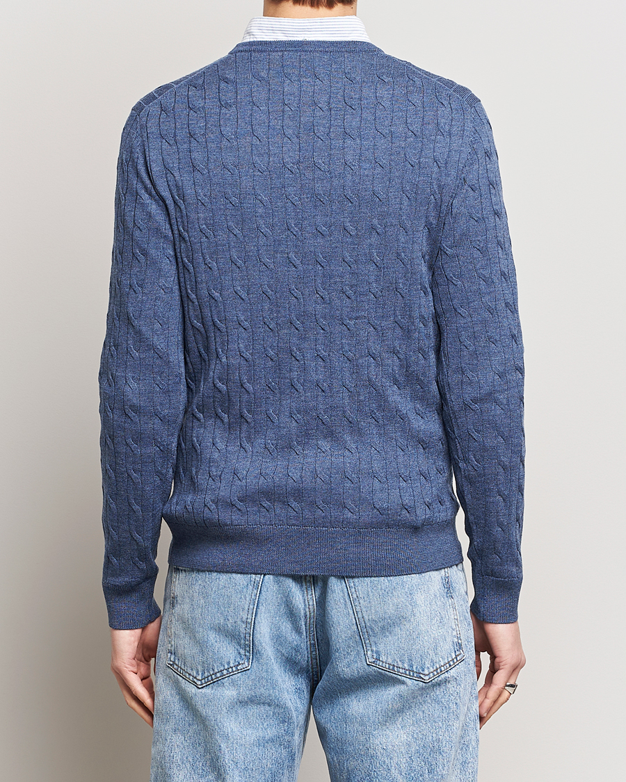 Herren | Pullover | Morris | Merino Cable Crew Neck Blue