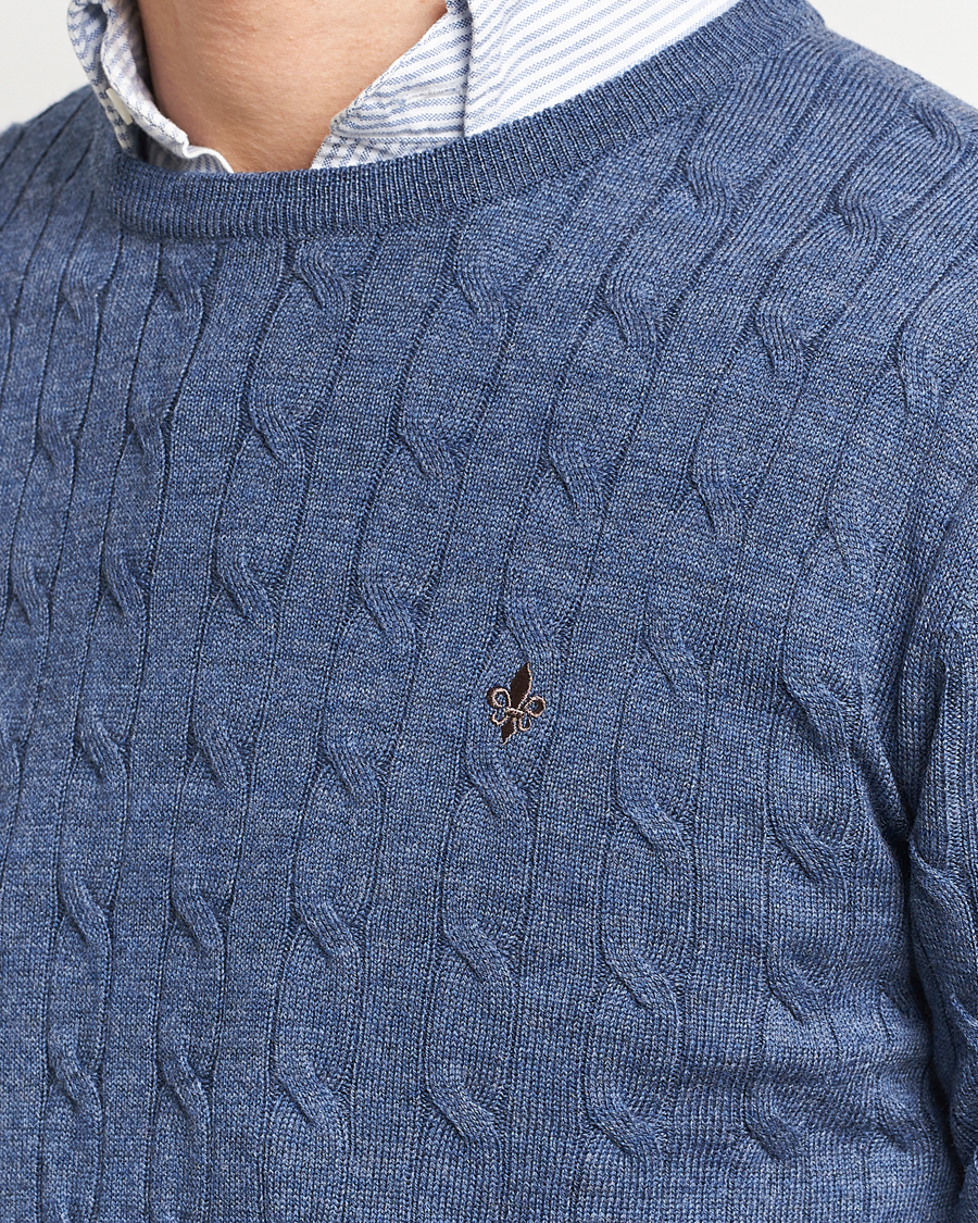 Herren | Pullover | Morris | Merino Cable Crew Neck Blue