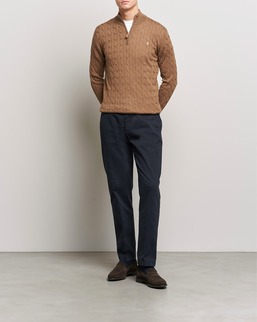 Herren | Pullover | Morris | Merino Cable Half Zip Camel