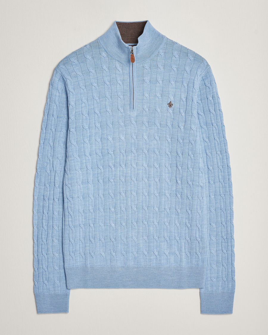 Herren | Pullover | Morris | Merino Cable Half Zip Light Blue