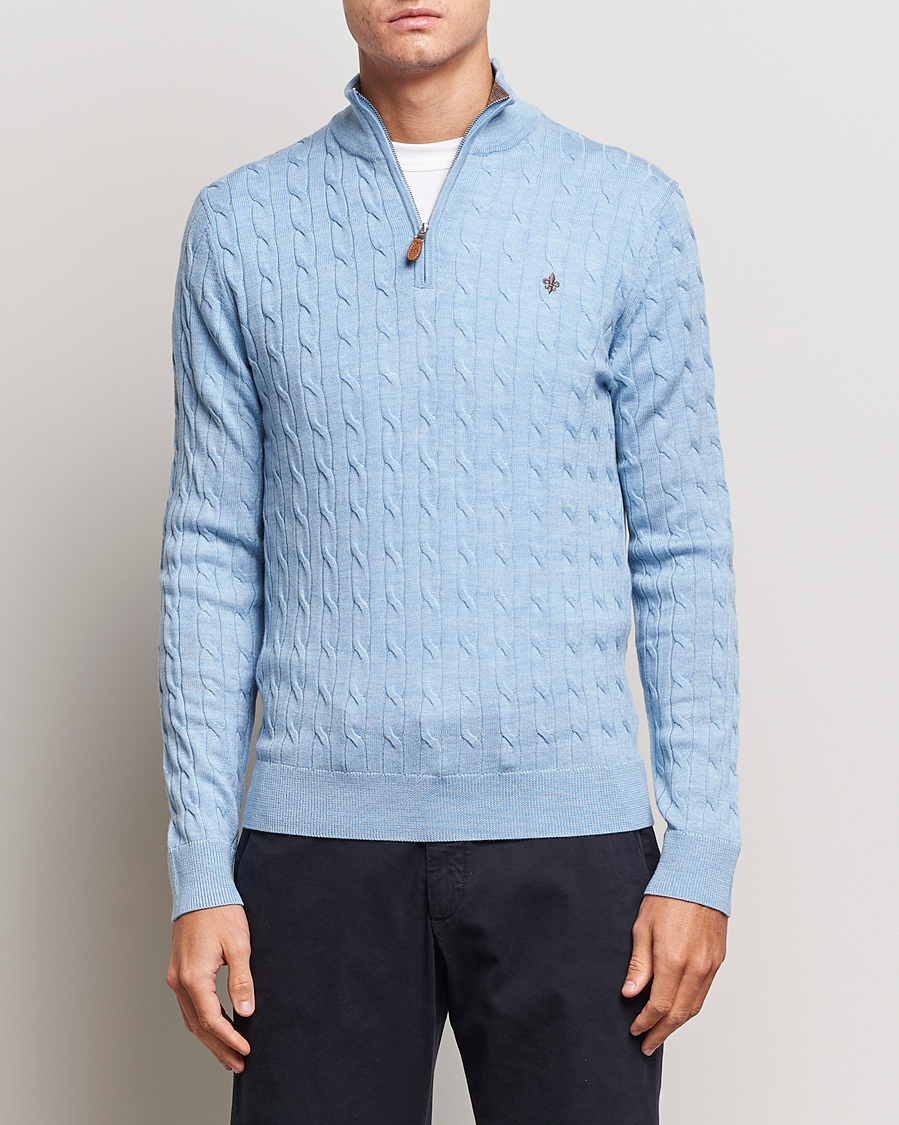 Herren | Pullover | Morris | Merino Cable Half Zip Light Blue