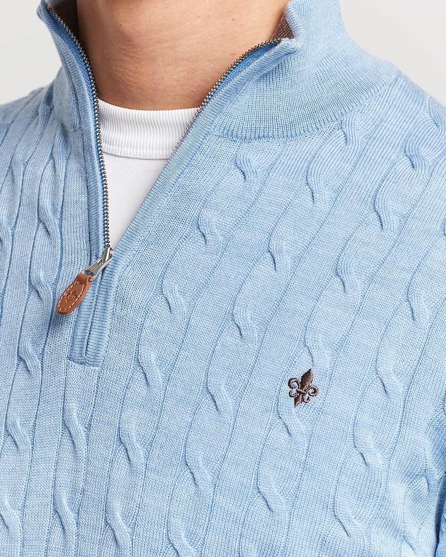 Herren | Pullover | Morris | Merino Cable Half Zip Light Blue