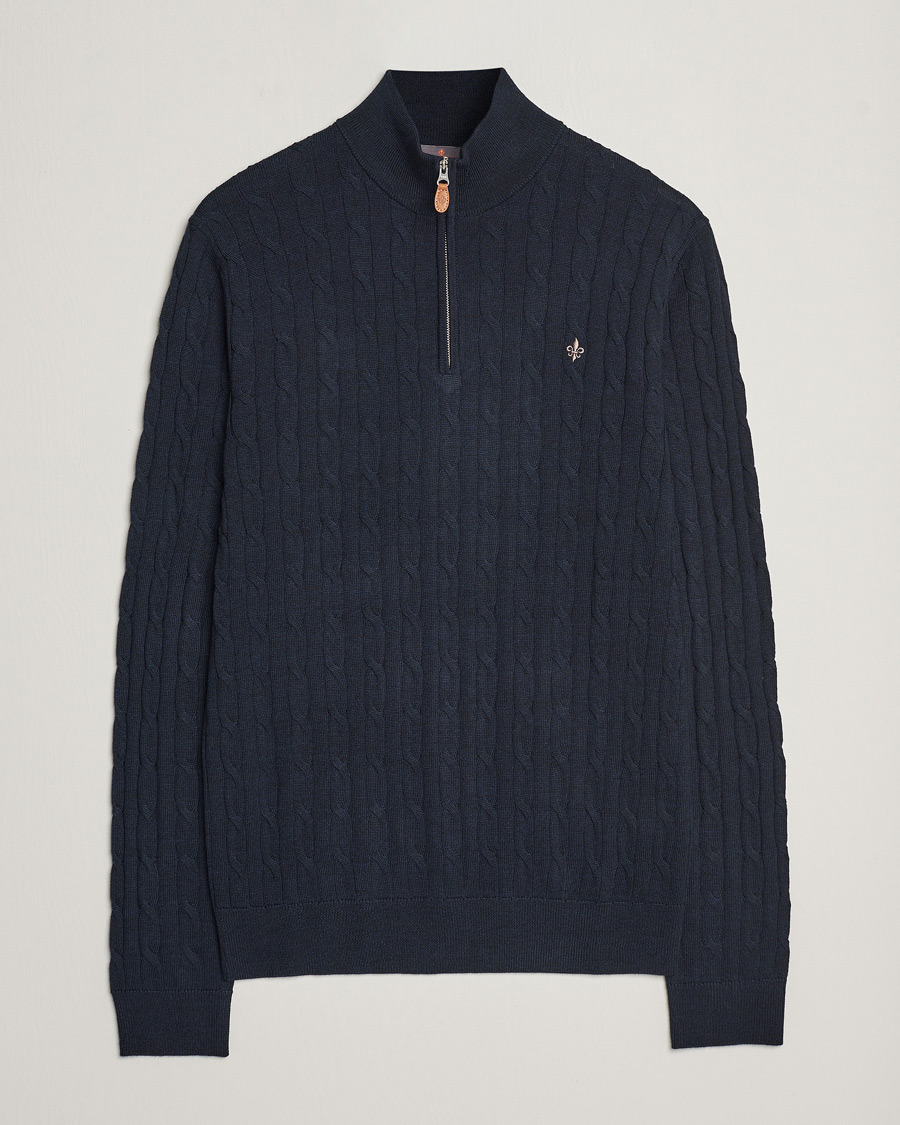 Herren | Pullover | Morris | Merino Cable Half Zip Navy