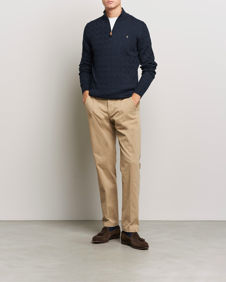 Herren | Pullover | Morris | Merino Cable Half Zip Navy