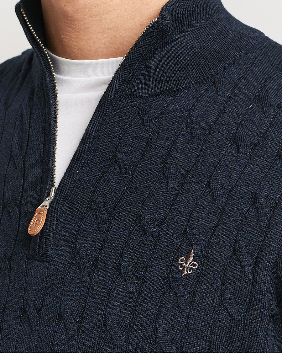 Herren | Pullover | Morris | Merino Cable Half Zip Navy