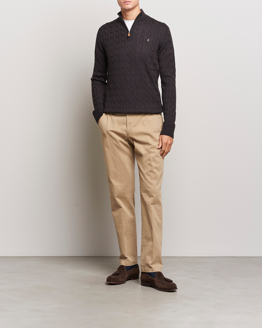 Herren | Pullover | Morris | Merino Cable Half Zip Brown