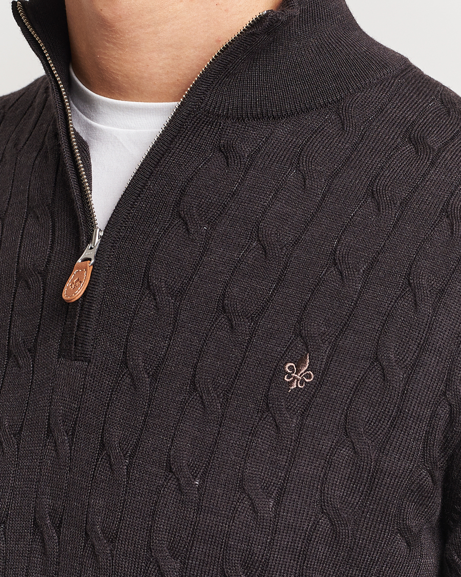 Herren | Pullover | Morris | Merino Cable Half Zip Brown