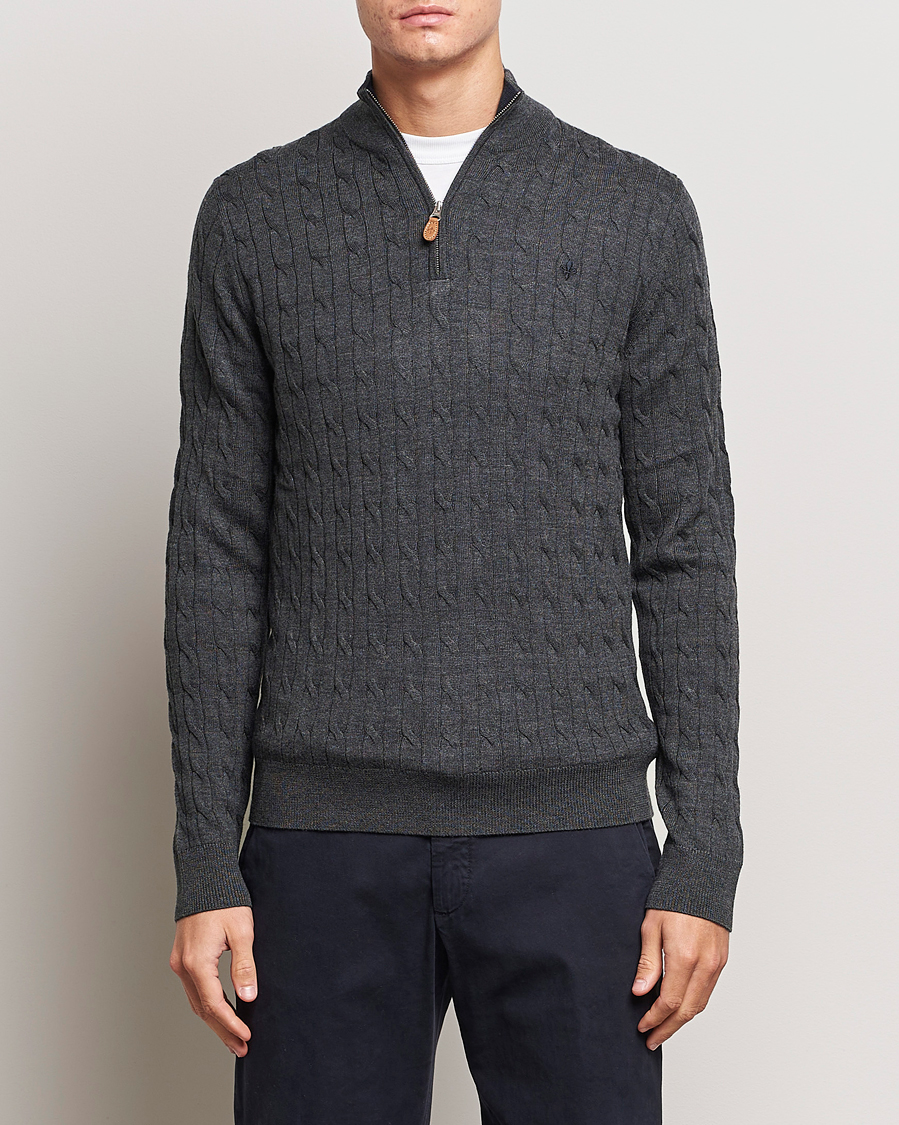 Herren | Pullover | Morris | Merino Cable Half Zip Grey
