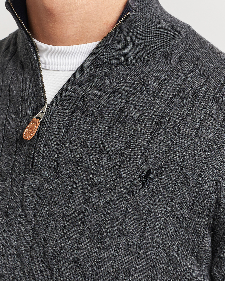 Herren | Pullover | Morris | Merino Cable Half Zip Grey