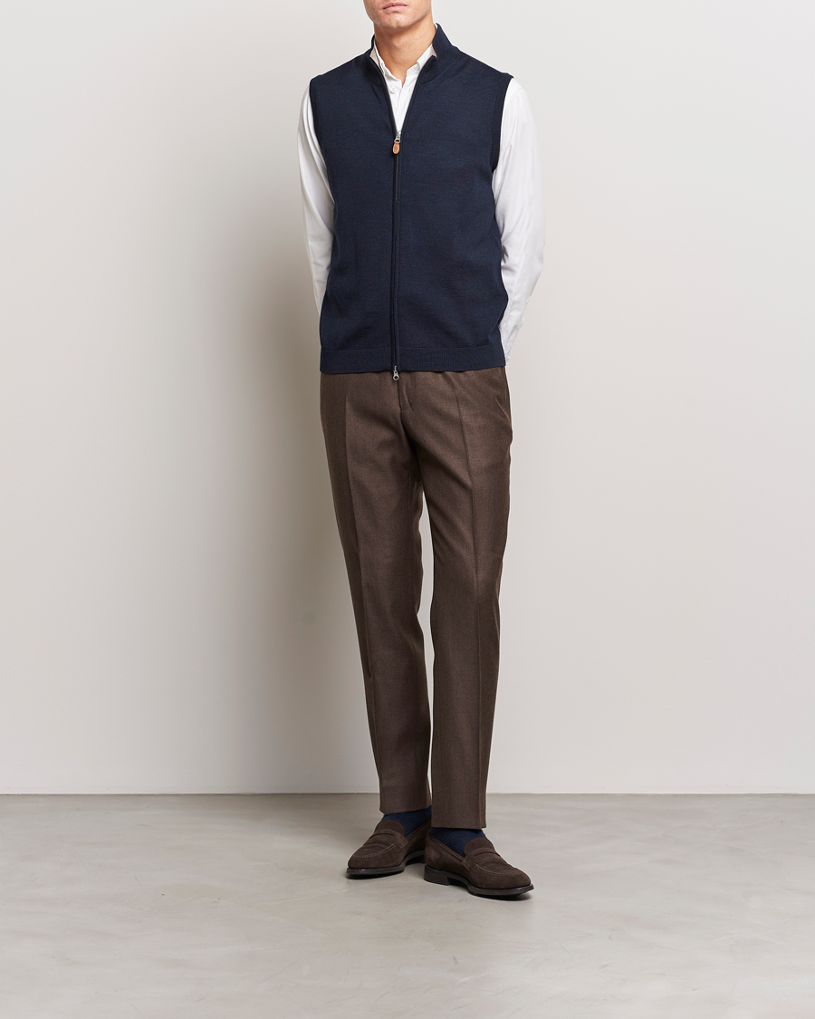 Herren | Pullover | Morris | Merino Zip Vest Navy