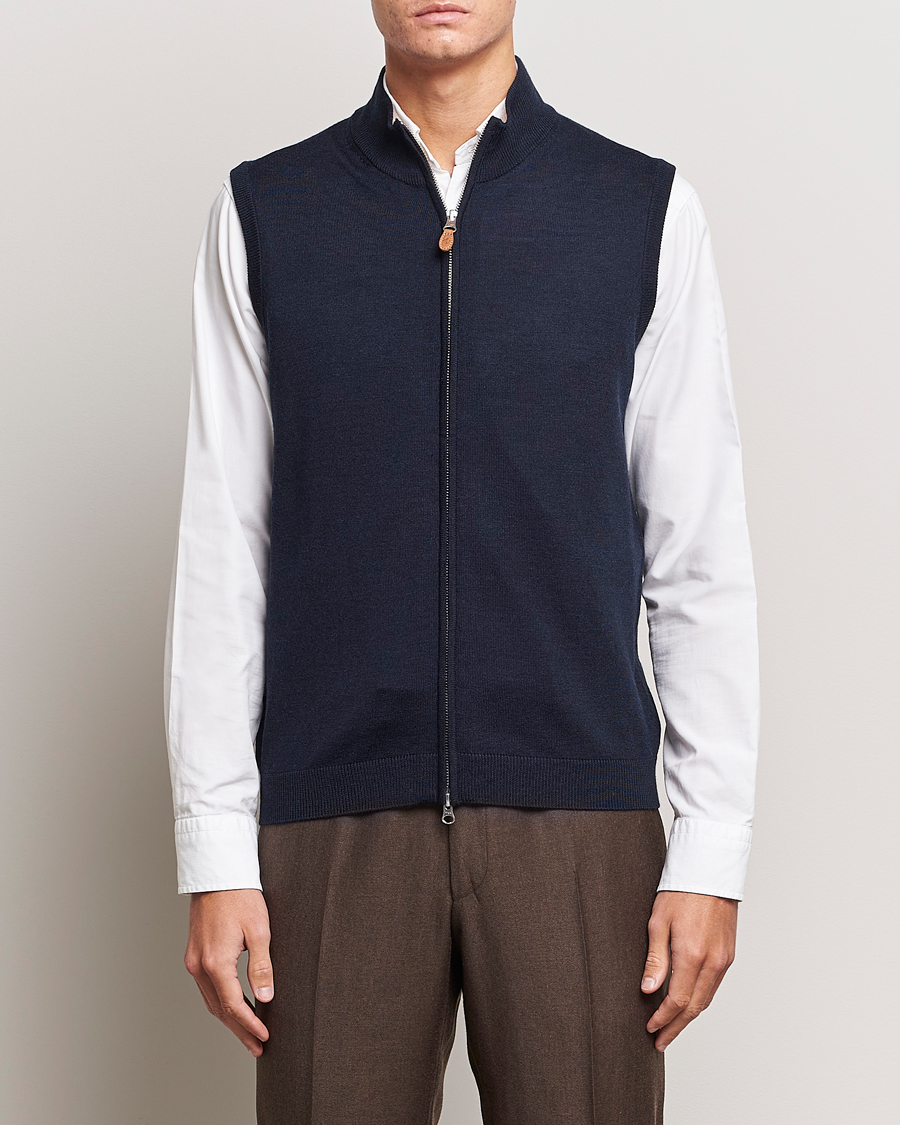 Herren | Pullover | Morris | Merino Zip Vest Navy