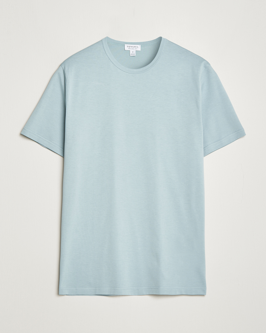 Herren | T-Shirts | Sunspel | Crew Neck Cotton Tee Blue Sage