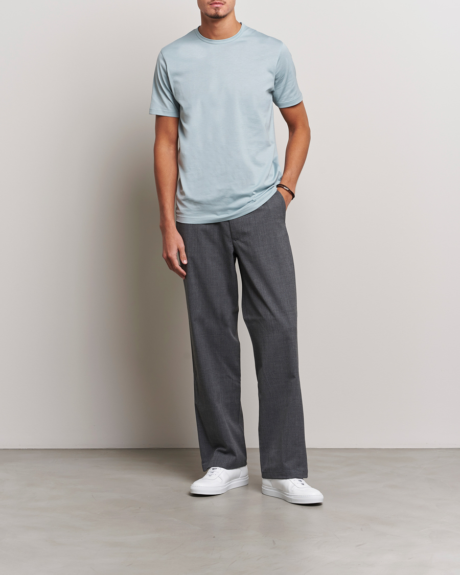 Herren | T-Shirts | Sunspel | Crew Neck Cotton Tee Blue Sage