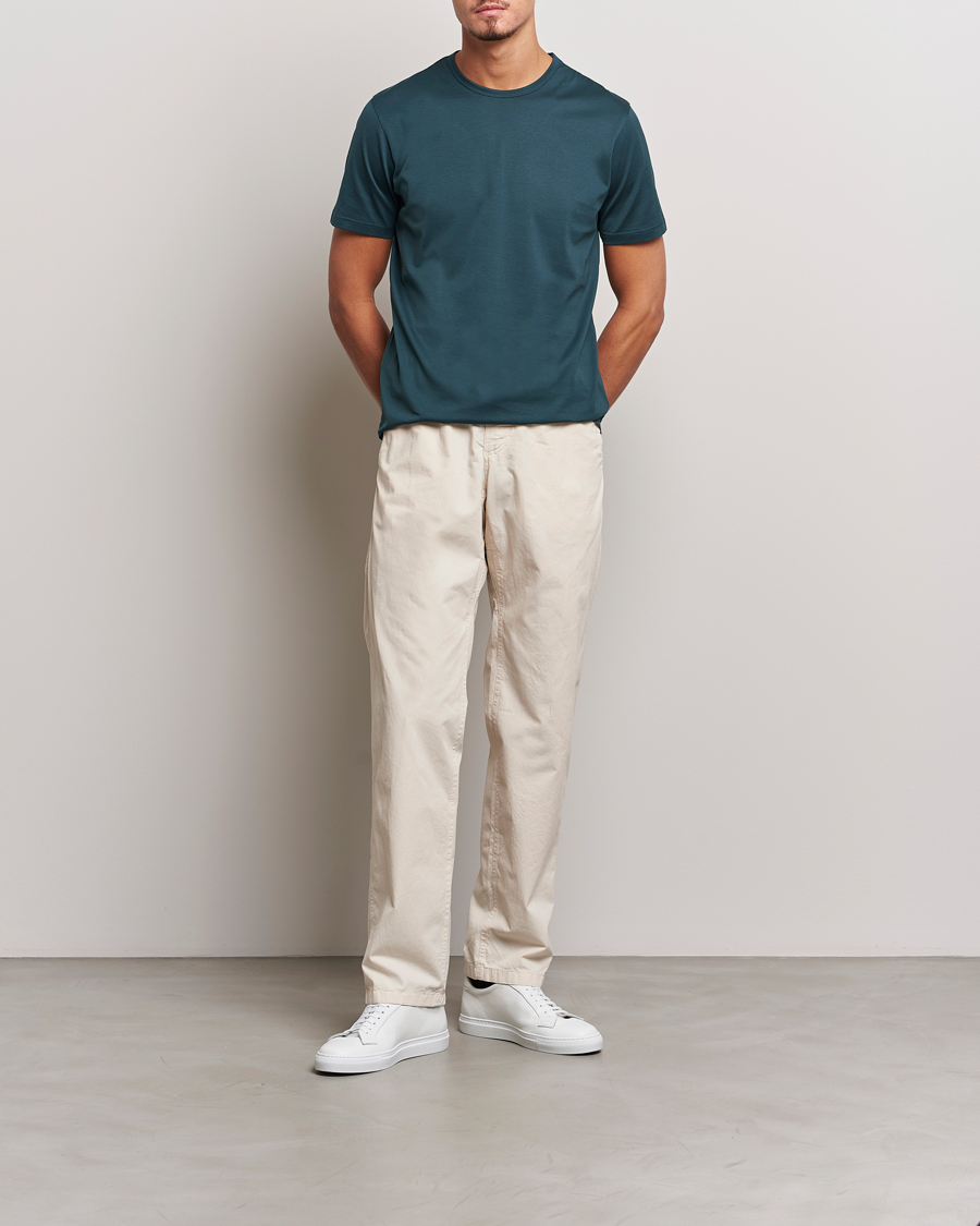 Herren | T-Shirts | Sunspel | Crew Neck Q82 Cotton T-Shirt Peacock