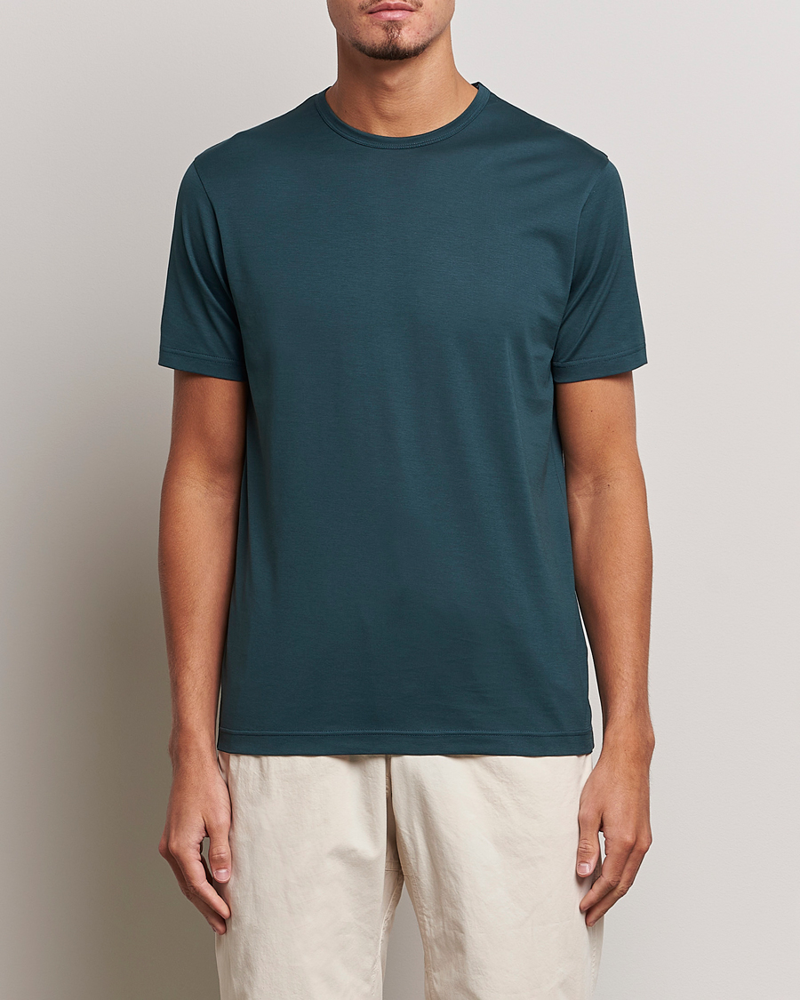 Herren | T-Shirts | Sunspel | Crew Neck Q82 Cotton T-Shirt Peacock