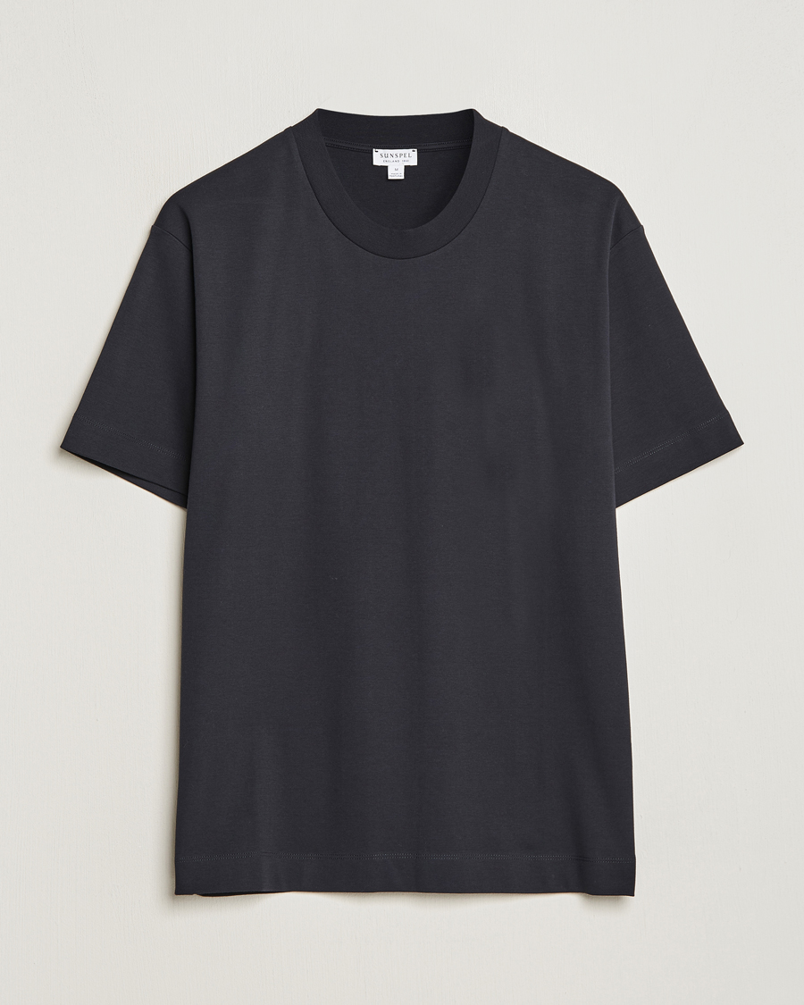 Herren | T-Shirts | Sunspel | Heavyweight Mock Neck T-Shirt Black
