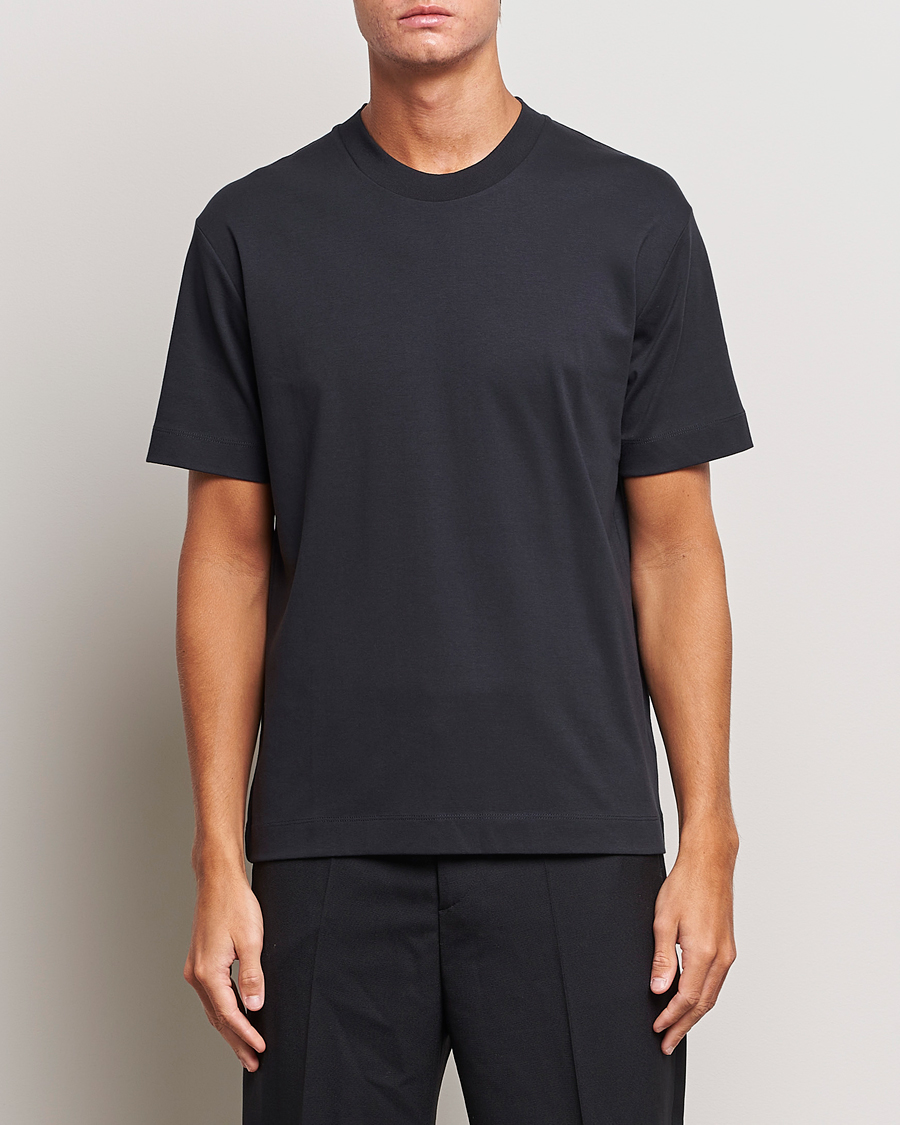 Herren | T-Shirts | Sunspel | Heavyweight Mock Neck T-Shirt Black