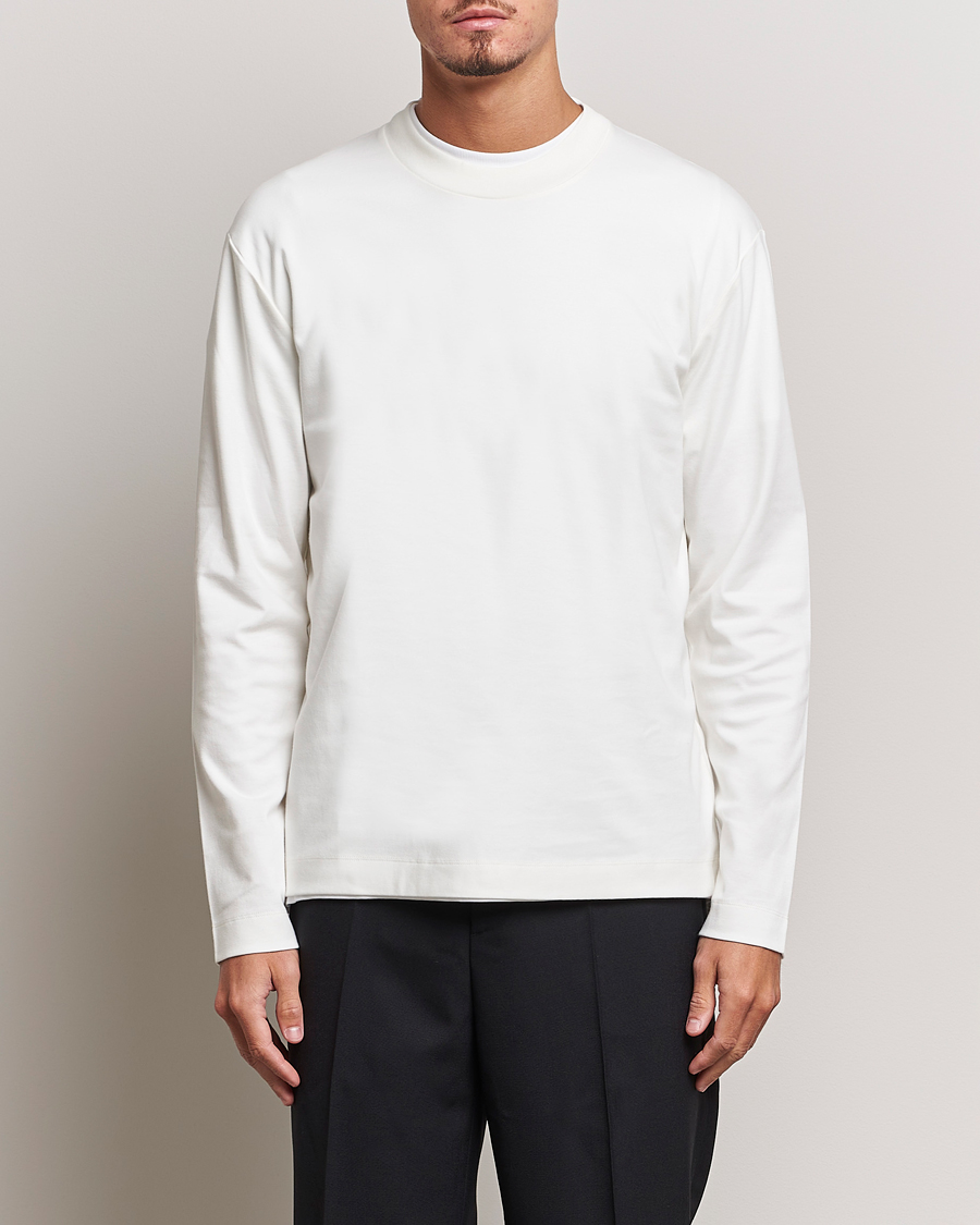 Herren | Langarm T-Shirt | Sunspel | Heavyweight Mock Neck Long Sleeve T-Shirt Ecru