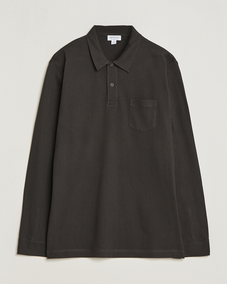 Herren | Pullover | Sunspel | Long Sleeve Riviera Polo Shirt Coffee