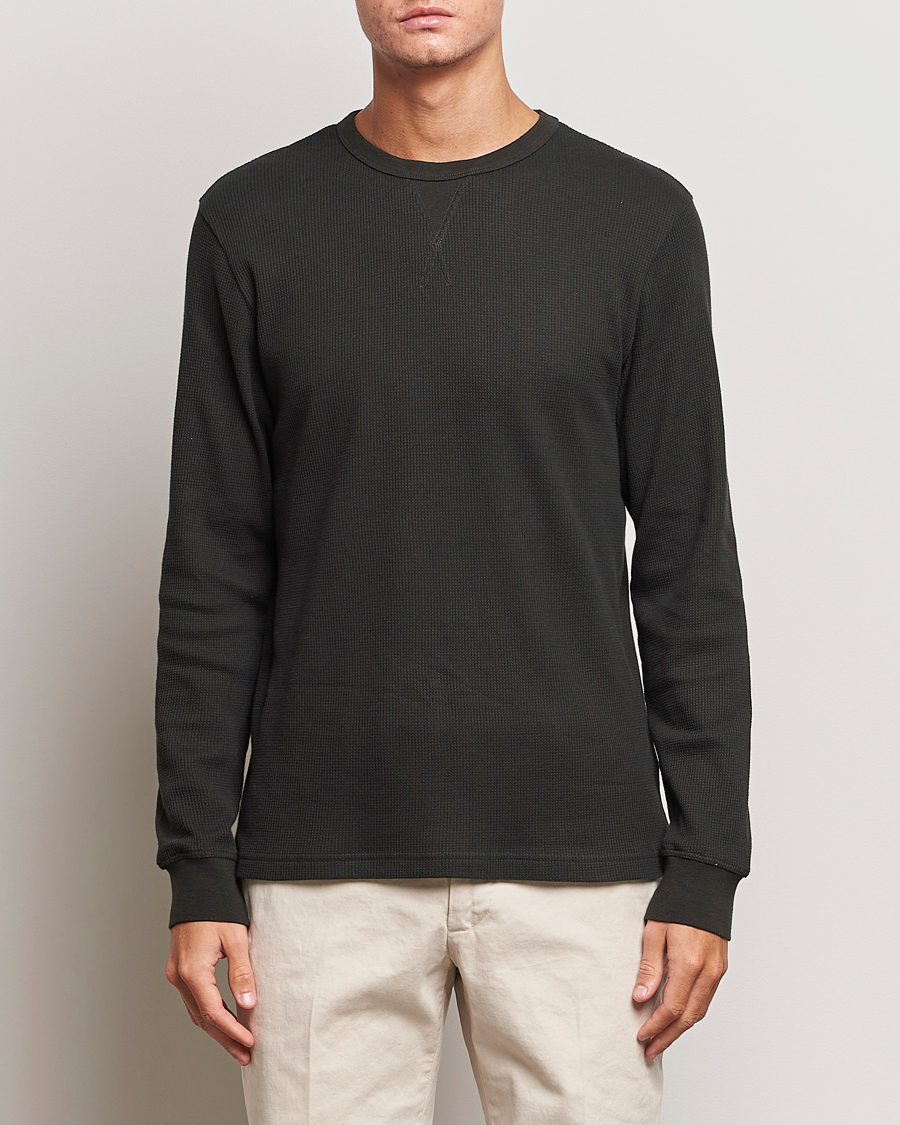 Herren | T-Shirts | Sunspel | Long Sleeve Waffle T-Shirt Coffee