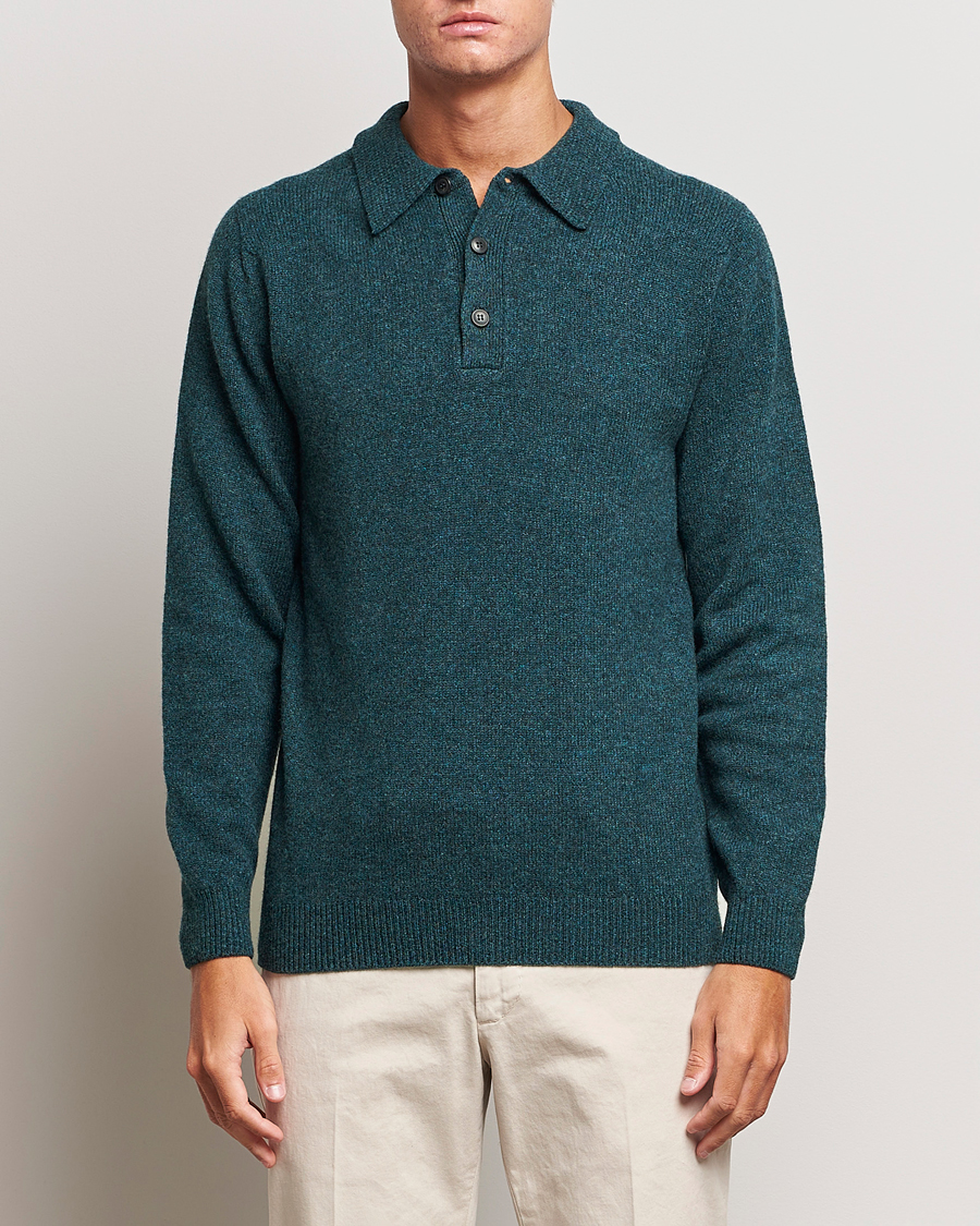 Herren | Pullover | Sunspel | Lambswool Poloshirt Peacock